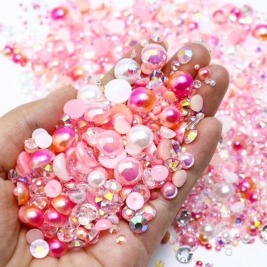 Pink Shades Mixed Pearls - Nail Art